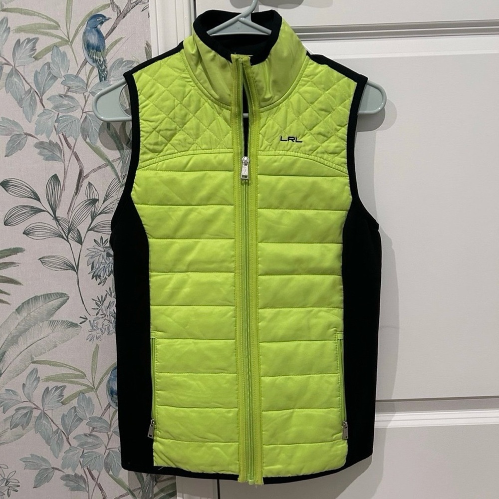 Ralph Lauren Women's Quilted Bright Green And Black Vest Size Small